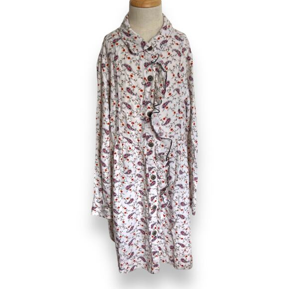 Zara Girls Dress Size 11 12 White Paisley Prairie Floral Red Blue Green Print - Picture 3 of 8